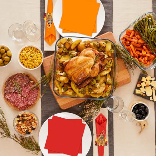 Roshtia 40 Set Pre Rolled Thanksgiving Plastic Silverware Set Disposable Dinnerware Essentials Cutlery Orange Brown 40 Napkins, 40 Knifes, 40 Spoons, 40 Forks, 40 Turkey Napkin Ring for Fall Parties