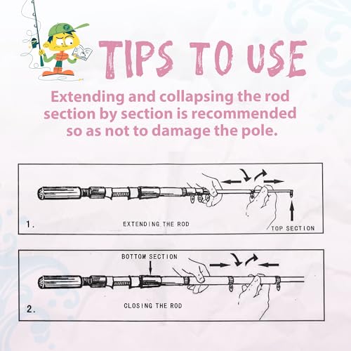 WIDDEN Kids Fishing Pole, Portable Telescopic Kids Fishing Poles for Boys and Girls, Fishing Rod and Reel Combo Kit with Tackle Box, and Fishing Net, Best Fishing Pole for Toddler Youth - color: Light Pink