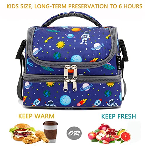 FlowFly Kids Double Decker Cooler Insulated Lunch Bag Large Tote for Boys, Girls, Men, Women, With Adjustable Strap, Astronaut - color: Astronaut