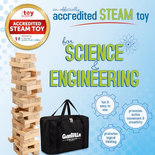 Giantville Giant Tumbling Timber Toy - STEAM-Credited Premium Pine Wood Blocks Tower - Indoor/Outdoor Yard Game for Kids & Adults - 56 Pieces + Carry Bag - Grows to Over 4 Feet - size: X-Large