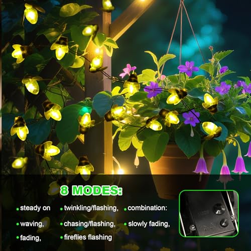 ANGMLN Solar Firefly Lights, 30 LED Solar Fireflies Fairy String Lights Outdoor Decor 19.6FT Solar Powered String Lights Waterproof for Garden Patio Home Wedding Party Spring - style: Solar Fireflies String Lights
