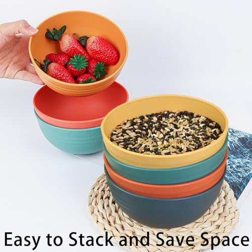 Unbreakable Wheat Straw Cereal Bowls Set of 4, 24 OZ Microwave and Dishwasher Safe Lightweight Soup and Salad Bowl Sets, Reusable Dessert Bowls for Rice, Pasta, Snack, Fruit, BPA Free (4 Colors) - color: 4 Colors