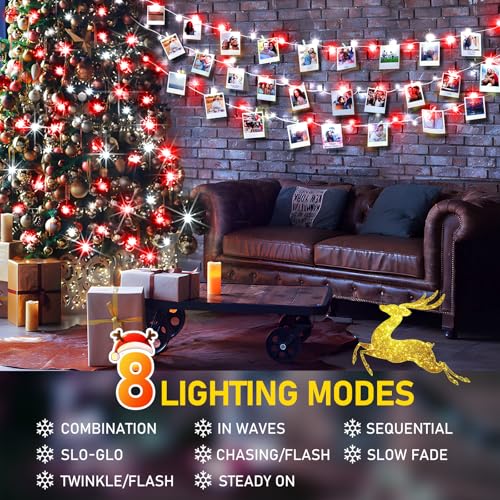 KNONEW 197FT 500 LED Christmas Lights Outdoor String Lights 8 Modes & Memory Fairy Light Plug in Waterproof LED String Lights for Xmas Yard Tree Wedding Party Holiday Decorations (Red and White) - color: White and Red, size: 197FT 500 LED