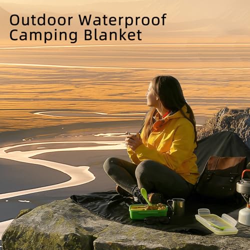 Large Waterproof Outdoor Camping Blanket, 80 x 58 inch Fleece Picnic Blankets Windproof Travel Stadium Blanket for Beaches Pets Car Camp Picnic Mat for Both Cold & Warm Weather - color: Black