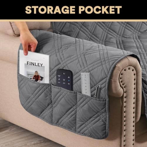 PrinceDeco 100% Waterproof Couch Cover for 3 Cushion Couch Sofa Pet Friendly Non-Slip Couch Cover for Dogs Washable Water Resistant Furniture Protector with Elastic Straps(Sofa 68", Grey) - color: Grey, size: Sofa