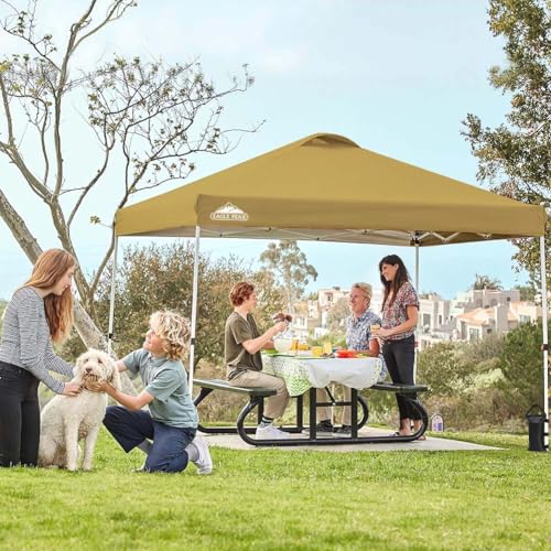 EAGLE PEAK Pop Up Canopy Tent with Wheeled Carry Bag, 8 Stakes, 4 Ropes, 4 Weight Bags, Easy Set Up Tent Canopy, 10x10 ft, 100sqft of Shade, Beige - color: Beige, size: 10x10