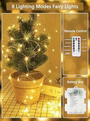 4 Pack Fairy Lights Battery Operated with Remote, 120LED 40FT Twinkle Lights Waterproof Outdoor Indoor Decor, 8 Modes Battery String Light Timer for Christmas Party Wedding Home DIY Décor(Warm White) - color: Warm White, size: 4 Pack 120led