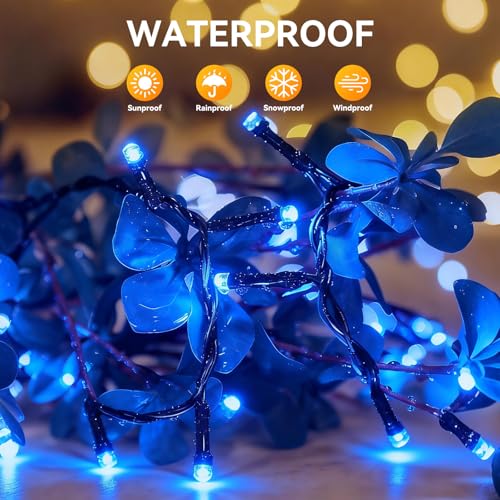 Solar String Lights Outdoor Waterproof 2 Pack Total 66ft 200LED 8 Modes Twinkle Lights Solar Fairy Lights for Patio, Garden Yard Party Wedding Tree Christmas Halloween Decoration, Blue - color: Blue