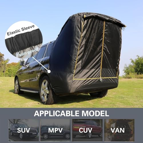 SUV Tent Car Awning, UPF 50++ with Portable Waterproof Storage Bag, Tear-Resistant, Large Space, Good Vision, Smooth Ventilation, Suitable for Outdoor Beach Camping Auto Canopy Shade… - color: Black