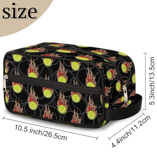 Kids Travel Toiletry Bag - Fire Tennis Ball Waterproof Hanging Cosmetic Hygiene Bags for Boys Men - Large Shave Kit for Toiletries Accessories Bathroom Stuff - color: Fire Tennis Ball