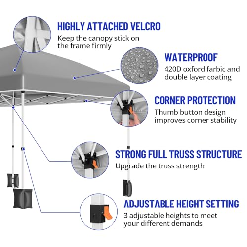 10x20 Pop Up Canopy with 6 Sidewalls, Waterproof Outdoor Wedding Gazebo Canopy with Removable Side Walls & 6 Sandbags | Ideal for Weddings, Parties, Backyard Events, Trade Shows - color: Gray