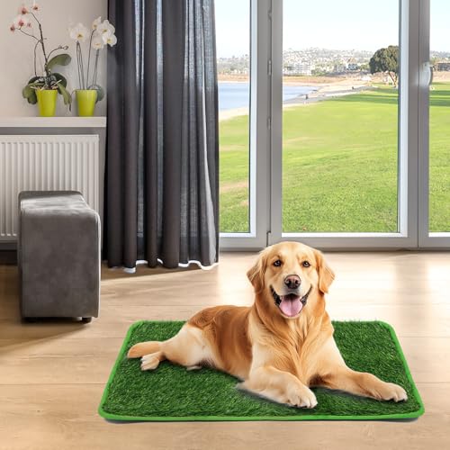 QWORK Artificial Dog Grass Pee Pad, 2 Pcs, 20"x25" Washable, Reusable Turf with Superior Drainage, High Water Permeability