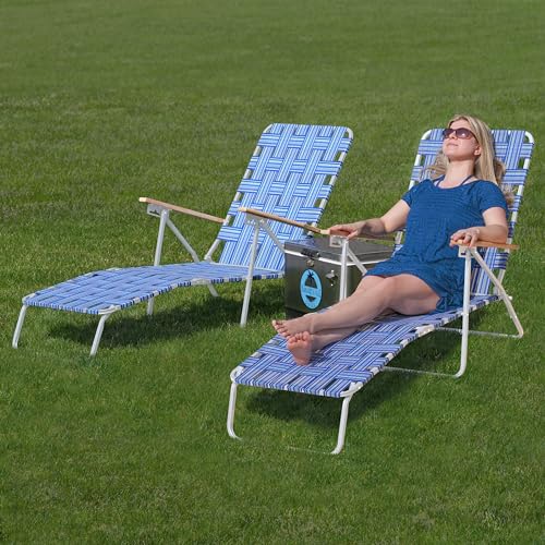 Camp & GO 4-Position Folding Web Lawn Chair Outdoor Lounger, Blue/White undefined/White