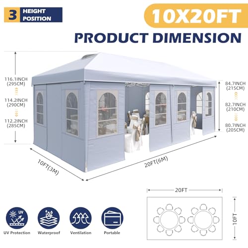 EROMMY 10x20 Heavy Duty Pop Up Canopy Tent with 6 Removable Sidewalls, Waterproof UV50+ Gazebo with Mosquito Netting, Easy Setup Instant Shelter for Backyard, Party, Wedding & Commercial Use, White - color: White, size: 10’x 20’