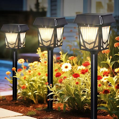 Solar Pathway Lights, Outdoor Lights Waterproof 6 Pack, Large Solar Panel, Type-C Fast Charge, 36H Long Lasting, Auto On/OFF, Dimmer & Breathing, Outdoor Lamp for Path/Patio/Backyard/Garden Decoration - color: Black