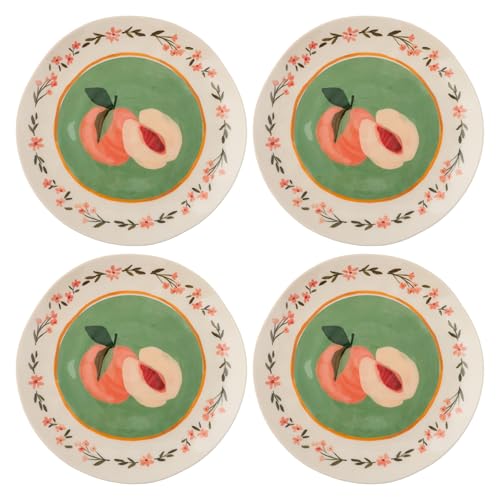 Karma, 8.75 inches Melamine Salad Plates Set of 4, Reusable Dishwasher Safe Plates for Outdoor and Indoor, Peaches - color: Peaches