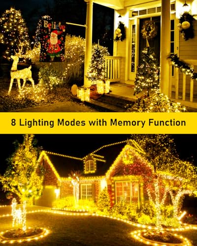 KNONEW 400FT Outdoor Christmas Fairy Lights Plug in,1200 LED String Lights Outdoor Waterproof 8 Modes Memory Times for Wedding Bedroom Walls Garden Trees Decoration(Warm White) - color: Warm White, size: 400FT 1200 LED Green Wire