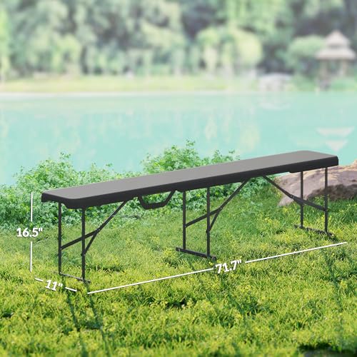 Outsunny 2-Pack 6 Ft. Plastic Folding Benches, Portable Foldable Bench Seats with Carrying Handle, Non-Slip Mat, HDPE Tabletop, Picnic Benches for Camping Dining Picnic BBQ Sports, Black - color: Black