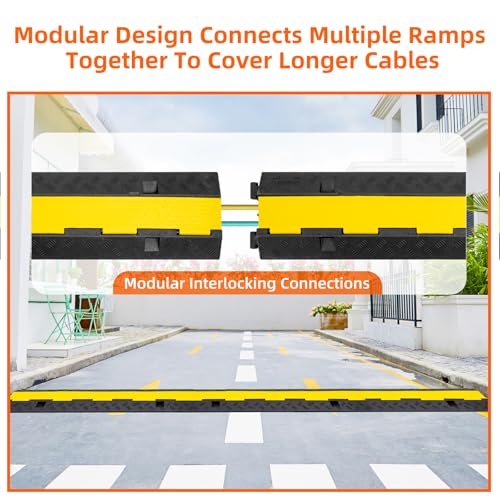 2 Channel 3 Pack Cable Protector Ramp Traffic Wire and Hose Ramp Cord Cover Heavy Duty Channels 11,000 lbs Load Capacity Cable Wire Ramps Speed Bump Driveway Cable Protective Cover - size: 2 Channel 3 Pack