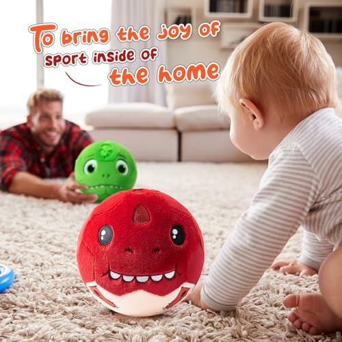 VangeBow Silent Indoor Soccer Balls for Toddlers 1-3, Inflatable Soft Plush Baby Toddler Soccer Ball Toys Gifts for Kid 3-5 Year Old Boy First Birthday Gift (Tyrannosaurus Rex, Pump Include) - style: Tyrannosaurus Rex