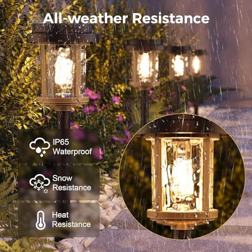 XMCOSY+ Solar Pathway Lights Outdoor, 6 Pack Solar Powered Garden Lights, 20 LM LED Glass Landscape Lights, Waterproof Lighting for Garden Yard Landscape Driveway Walkway - color: ‎Brown & Black, size: 6 Packs