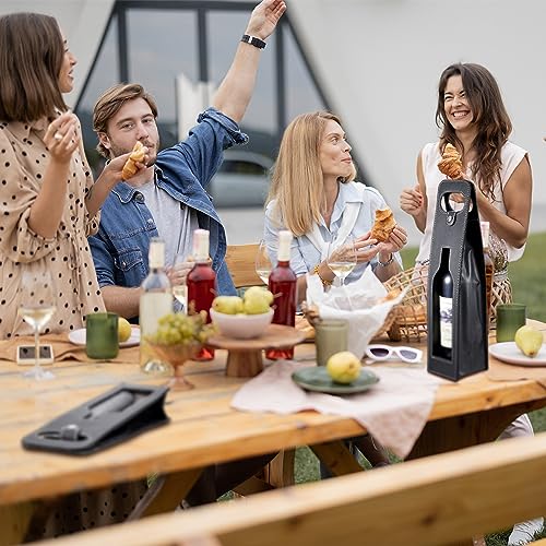 Abbylike 4 Pcs Wine Tote Bag Reusable Leather Wine Carrier Tote Purse Case Holder Single Bottle Champagne Beer Gift Bags Carrier for Valentine's Day Wedding Birthday(Window Style, Black)