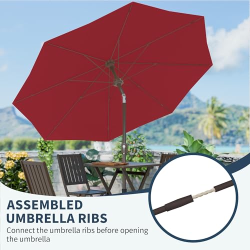 PatioKingdom 11FT Patio Umbrella,Outdoor Umbrella with Push Button Tilt and Crank,Market Table Umbrella with 8 Sturdy Fiberglass Ribs UV Protection - color: Red, size: 11FT