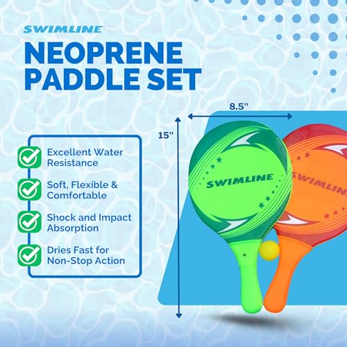 SWIMLINE Neoprene Pool & Beach Accessory for Active Group Play, Backyard Games, and Water Sports – 2-Player Waterproof Paddle Set with Soft Ball, Red & Green - style: Neoprene Pool Paddle Set