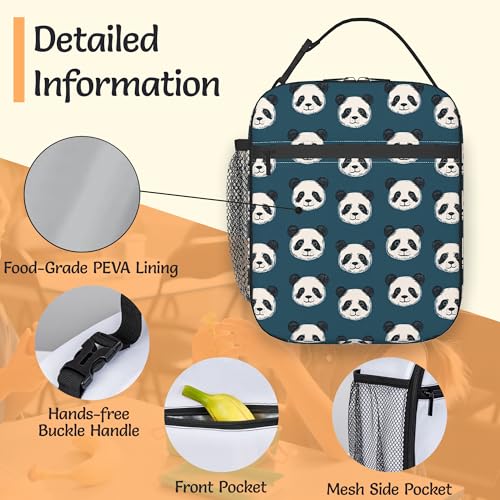 Cute Panda Lunch Box for Men,Blue Lightweight Reusable Lunch Bag for Girls Boys,Portable Insulated Small Cooler Bag for Picnic,Travel,School,Office - color: Cute Panda