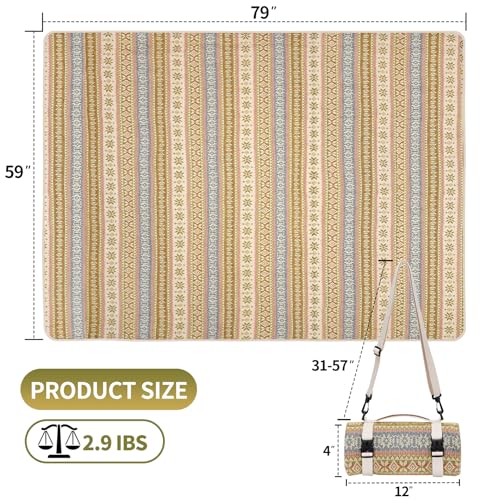 Picnic Blankets Outdoor Extra Large-Waterproof Picnic Blanket with Shoulder Carry Strap | Machine Washable Picnic Mat with Sandproof Backing for Park , Grass, Camping, Hiking, Concerts (Yellow) - color: Yellow, size: 4'11" x 6'7" (Rectangular)