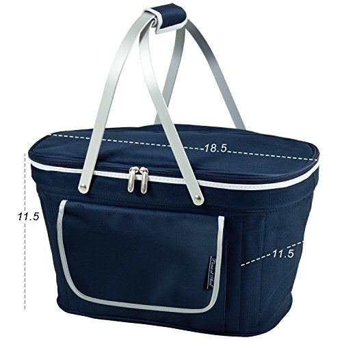 Picnic at Ascot Patented Collapsible Insulated Picnic Basket Equipped with Service For 4- Designed and Assembled in USA - color: Navy