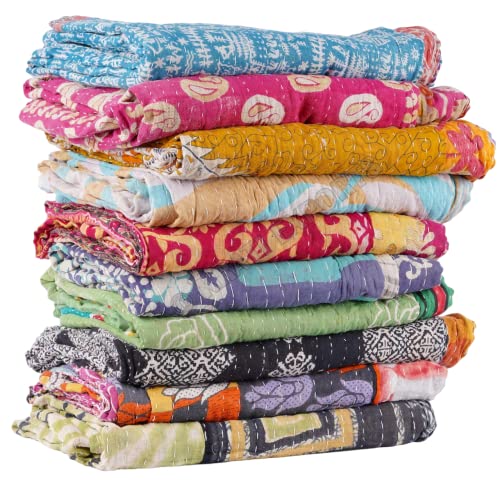 Vintage Kantha Quilts Handmade Old Saree Made gudari Boho Bedding Throw Blanket Bedspread Rally