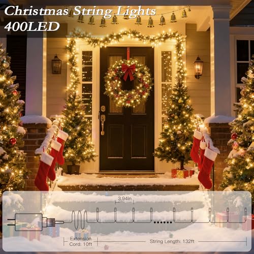 Soagrc132FT 400 LED Warm White String Lights, 8 Modes Fairy Lights with Timer, Waterproof & Durable Indoor Outdoor Decor for Garden, Patio, Party - color: Warm Whtie, size: 400LED