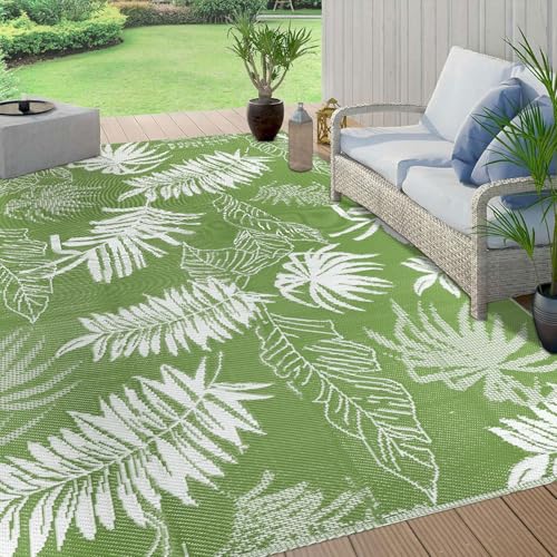 famibay Outdoor Rug Waterproof 6x9 Reversible Plastic Patio Rug Large Outdoor Carpet for Patio Lightweight UV-Resistant Portable Outdoor Camping Rug RV Mats for Porch Deck Balcony Backyard Picnic - color: Grass Green, size: 6' x 9'