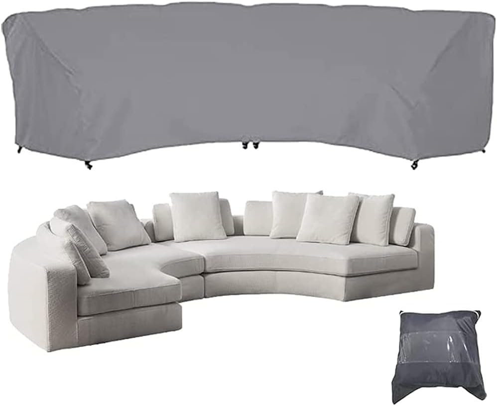 Curved Sofa Cover Outdoor Couch Sectional Protector Waterproof Half Moon Sofa Set Cover with Windproof Elastic Cord for Garden Lawn Indoor Grey (190.1x38.9x36.2in/483x99x92cm) - size: 190.1x38.9x36.2in/483x99x92cm
