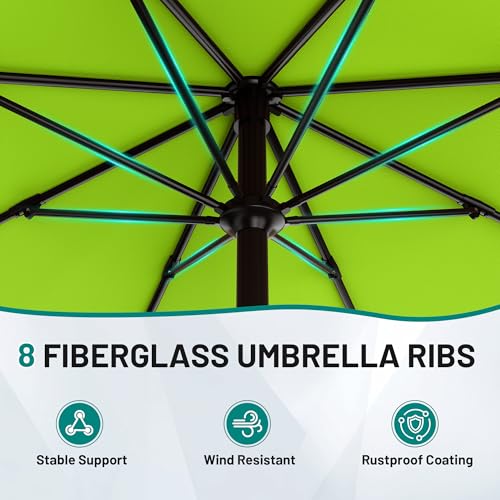 AreShark 10 FT Outdoor Patio Umbrella, Patio Table Umbrella with Push Button Tilt and Crank, Outdoor Patio Umbrellas with 8 Fiberglass Ribs, Patio Umbrellas for Market, Garden, Pool (Apple Green) - color: Apple Green