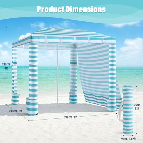 Umineux Beach Cabana - 8FT Beach Canopy with Side Wall, Easy Setup Beach Tent Sun Shelter, Waterproof Tent - Portable Shade for Whole Family (Green Stripes) - color: Green Stripes, size: 8ft