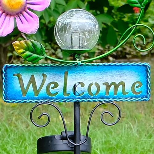Hummingbird Garden Decorations for Outside, Solar Waterproof Stake Lights with Welcome Sign for Yard Lawn Patio Pathway, Warm Gifts for Mom Grandma Housewarming (Hummingbird) - style: Hummingbird