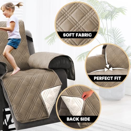 PrinceDeco Recliner Cover 100% Waterproof Couch Cover Sofa Cover for Living Room Water Resistant Furniture Protector with Elastic Straps for Pets Dog(Recliner28,Taupe) - color: Taupe, size: Recliner