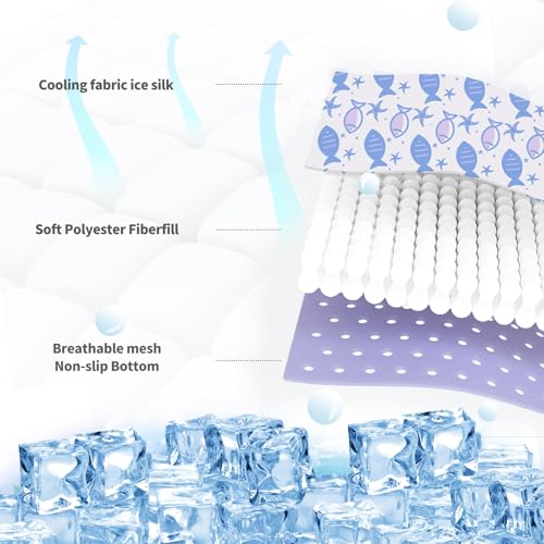 NWK Pet Cooling Mat -Q-Max>0.345 Ice Silk Cooling Mat for Dogs & Cats Portable & Washable Pet Cooling Blanket, Car Seats, Beds for Summer (Purple Fish, 20'' X 16'' X 0.3'') - color: Purple Fish, size: Small (20'' X 16'' X 0.3'')