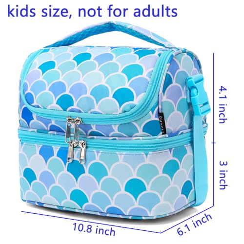 FlowFly Double Decker Cooler Insulated Lunch Bag Large Tote for Boys, Girls, Men, Women, With Adjustable Strap (Mermaid) - color: Mermaid