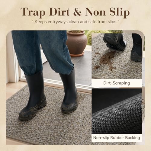 MontVoo Door Mat Indoor Entrance Doormat, Absorbent Durable Rubber Non Slip Front Door Mat for Inside Entry Entryway Dirt Trapper Welcome Mat, Grey Brown 17''x30'' - color: Grey Brown, size: 17''x30''