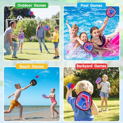 Toss and Catch Ball Set Outdoor Games for Kids, Beginner Toddler Baseball Training Glove Sticky Ball Catch Toys, Beach Pool Yard Games Toys for Kids and Family, Baseball Gift for Boys Girls Ages 3-12