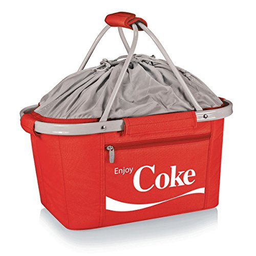 Picnic TIME Metro Shopping Basket Cooler, Insulated Collapsible Picnic and Market Basket with Aluminum Frame and Drawstring Top for Travel and Groceries - color: Red-coca Cola Logo