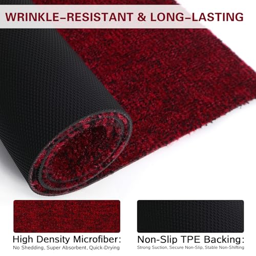 Indoor Ultra Thin Doormat, Low Profile Inside Doormats, 30" x 17" Absorbent Strong Dirt Trapper Door Mat, Non Slip Rubber Backing Welcome Mat for Patio, Porch,Outdoor Entrance,Christmas Party - color: Red, size: 1'5" x 2'6" (Rectangular)