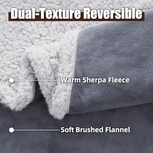 Makigued Waterproof Dog Blanket for Couch & Bed, Reversible Sherpa Fleece Pet Throw with Quiet TPU Barrier, Machine Washable Furniture Protector for Large Dogs & Cats, Twin Size 60x80 Inch, Gray - color: Gery, size: Twin(60"*80")