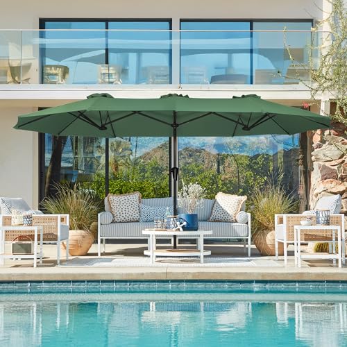 SUPERJARE 13FT Outdoor Umbrella for Patio, Double sided Pool Umbrellas with Fade Resistant Canopy, Large Table Umbrella for Deck, Market, Backyard - Forest Green - color: Forest Green, size: 13FT