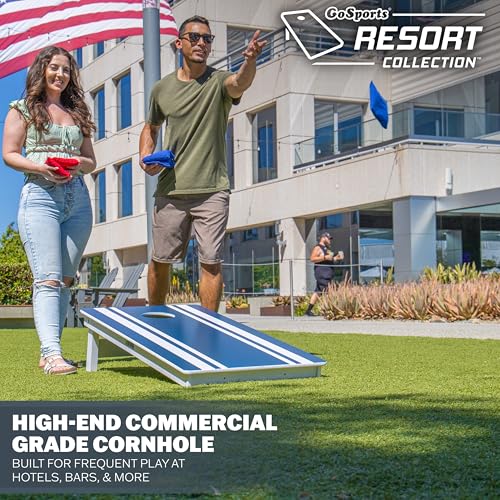 GoSports 4 x 2 ft Commercial Ultra Durable Cornhole Board Set – All-Weather Regulation Size, Ready-to-Play for Family Backyard Games, Tailgates, Outdoor Party, and Venues - color: Blue Stripe