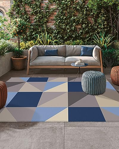Large Outdoor Rug 5'x8' for Patio Indoor Outdoor Area Rug Abstract Blue Brown Ombre Geometric Triangle Print Rugs Outside Patio Rugs Camping Carpet Mat for Spring Picnic - color: Geometryhoe4920, size: 5' x 8' (Rectangular)