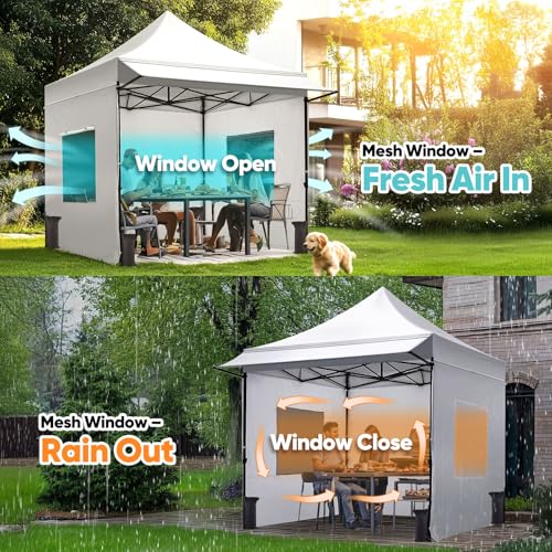 Quictent 10x10 Heavy Duty Pop up Canopy Tent with 3 Removable Sidewalls, Commercial Grade Instant Shelter with Wheeled Bag for Outdoor, Parties, Markets, 600D PU Coated UPF 50+ Sun Shield - color: White, size: 10x10